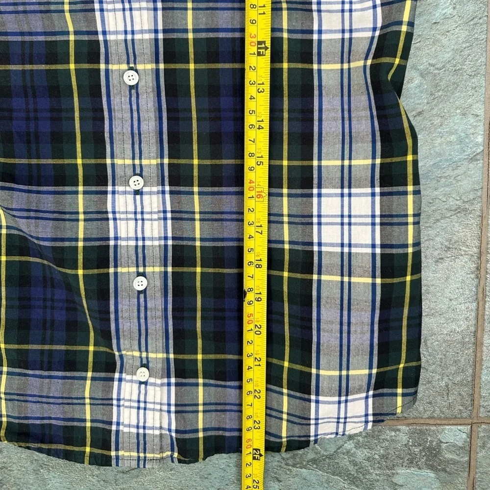 J Crew Perfect Shirt Women 2 Blue Tartan Plaid 100% Cotton Long Sleeve Button Up